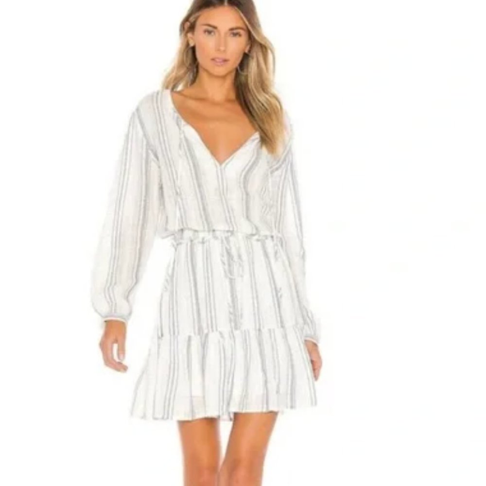 NWT  Rails Layla Striped Long-Sleeve Linen Short Dress